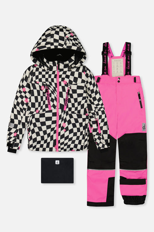 Two Piece Teknik Snowsuit Bright Pink And Checkered