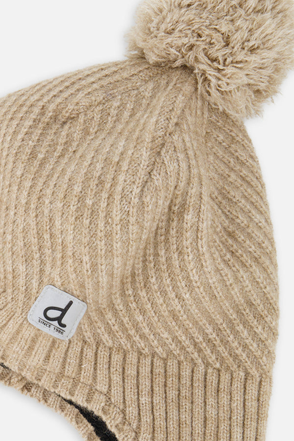Winter Peruvian Knit Hat With Pompom Taupe - J10XT1_01870