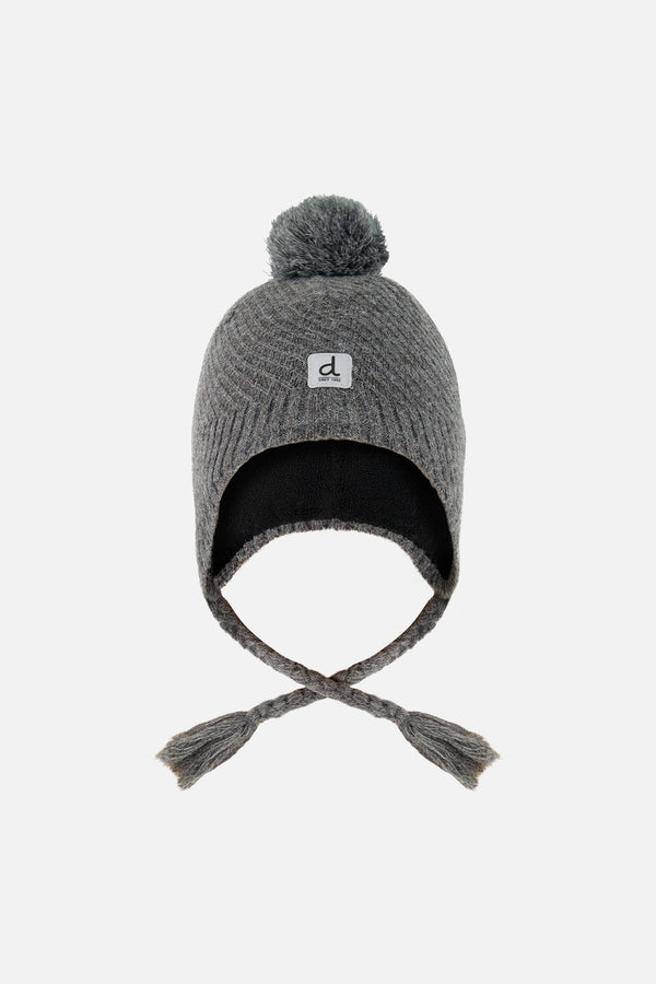 Winter Peruvian Knit Hat With Pompom Cool Dark Grey - J10XT1_04930