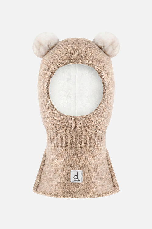 Cagoule ours en tricot taupe clair pour bébé