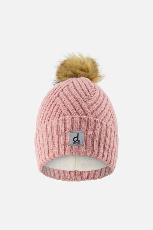 Winter Knit Hat With Pompom Pale Dusty Pink - J10XT5_06220