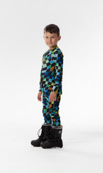 One Piece Thermal Underwear Blue Checkered Print