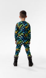 One Piece Thermal Underwear Blue Checkered Print
