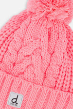 Winter Knit Hat With Pompom Neon Coral - J10Z04_08001