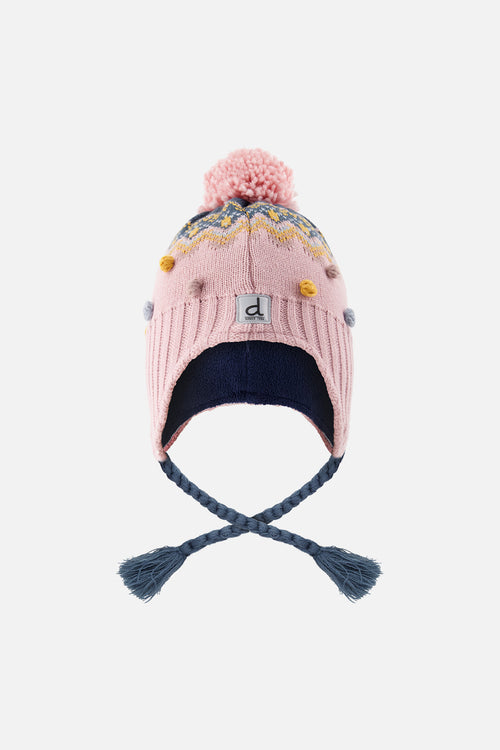 Winter Peruvian Knit Hat With Pompom Pink And Blue Jacquard - J10Z06_1J065