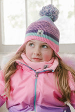 Winter Peruvian Knit Hat With Pompom Mauve And Blue Jacquard - J10Z09_1J066