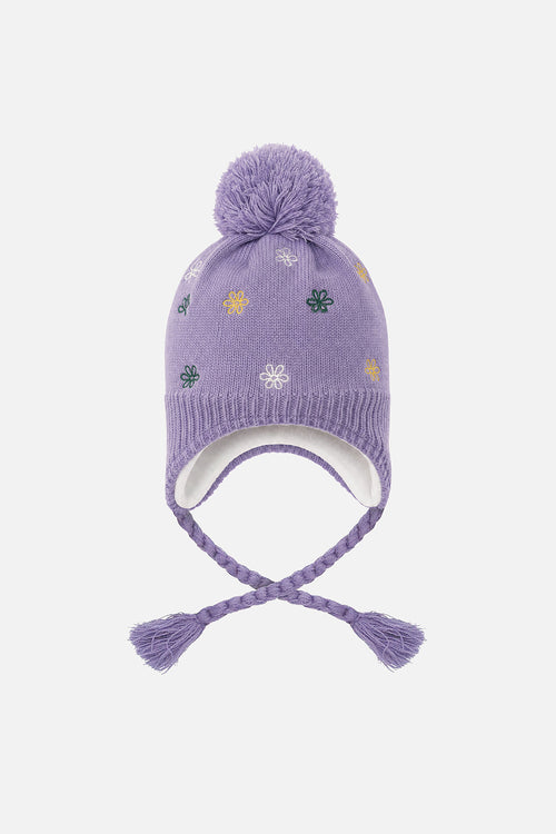 Winter Peruvian Knit Hat Violet With Pompom