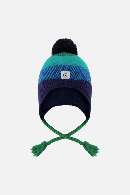 Winter Peruvian Knit Hat With Pompom Blue And Green Knit - J10Z25_1J071