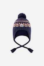 Winter Peruvian Knit Hat With Pompom Blue And Red Jacquard - J10Z26_1J073