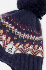 Winter Peruvian Knit Hat With Pompom Blue And Red Jacquard - J10Z26_1J073