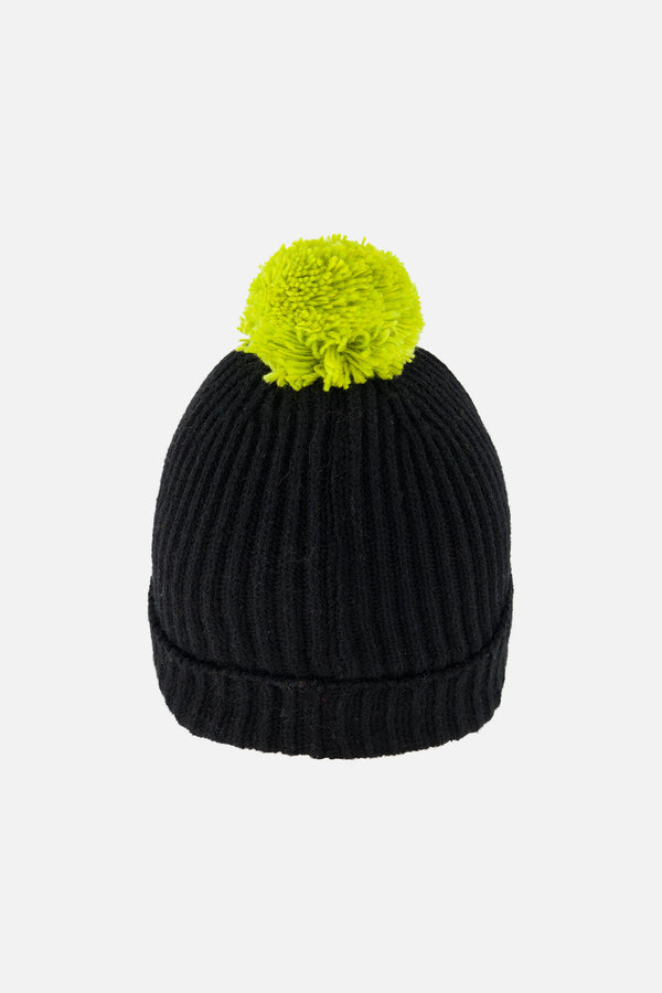 Winter Knit Hat With Pompom Black And Green - J10Z27_09990