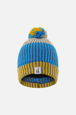 Winter Knit Hat With Pompom Blue And Yellow - J10Z28_1J084
