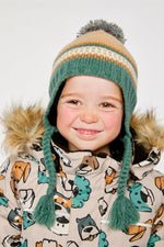 Baby Winter Peruvian Knit Hat With Pompom Beige And Green Jacquard - J10Z29B_1J076