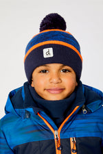 Winter Knit Hat With Pompom Color Block Orange And Blue - J10Z35_1J068