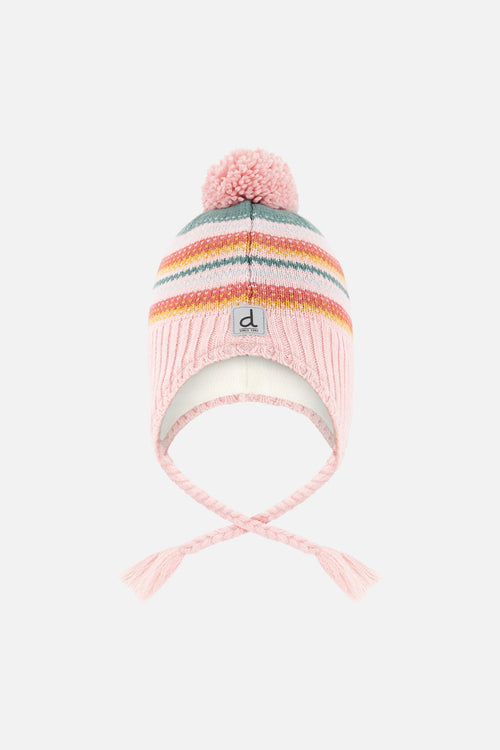 Baby Winter Peruvian Knit Hat With Pompom Pink And Green Jacquard - J10Z36B_1J081