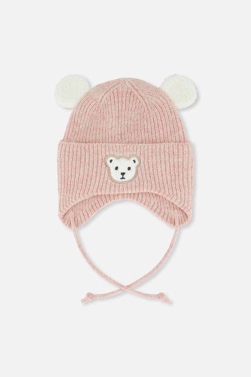 Baby Winter Knit Hat With Ear Flaps And Ears Pale Dusty Pink - J10ZA03_06220
