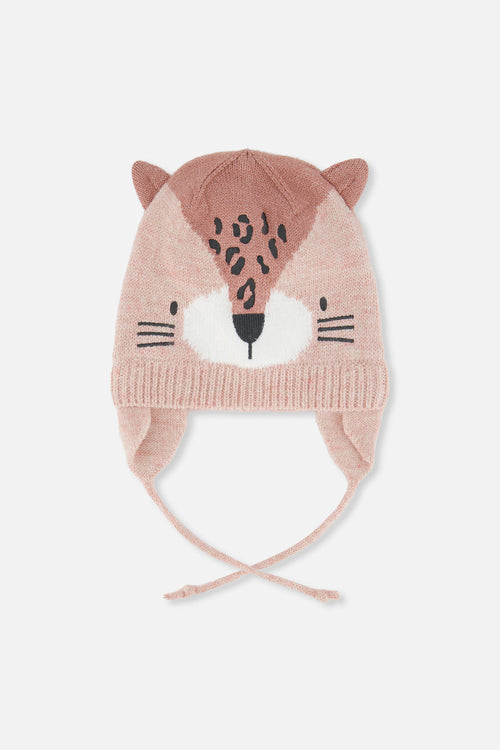 Baby Leopard Winter Knit Hat With Ear Flaps And Ears Pale Dusty Pink - J10ZA05_06220
