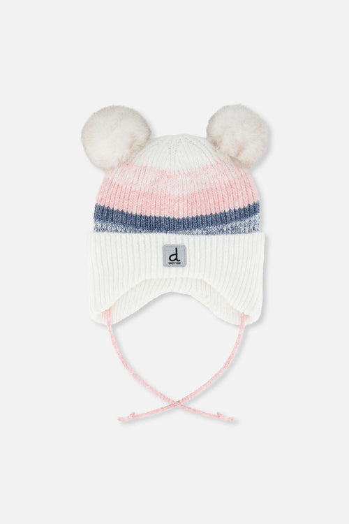 Baby Winter Knit Hat With Ear Flaps And Pompoms Off-White, Pink And Blue - J10ZA06_01880