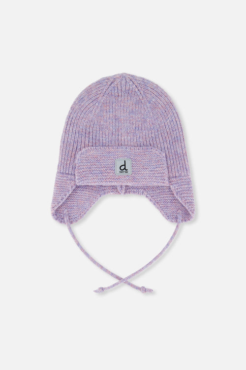 Baby Winter Knit Hat With Ear Flaps And Strings Lavender - J10ZA07_05440