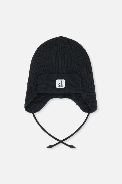Baby Winter Knit Hat With Ear Flaps And Strings Noir - J10ZA07_09990