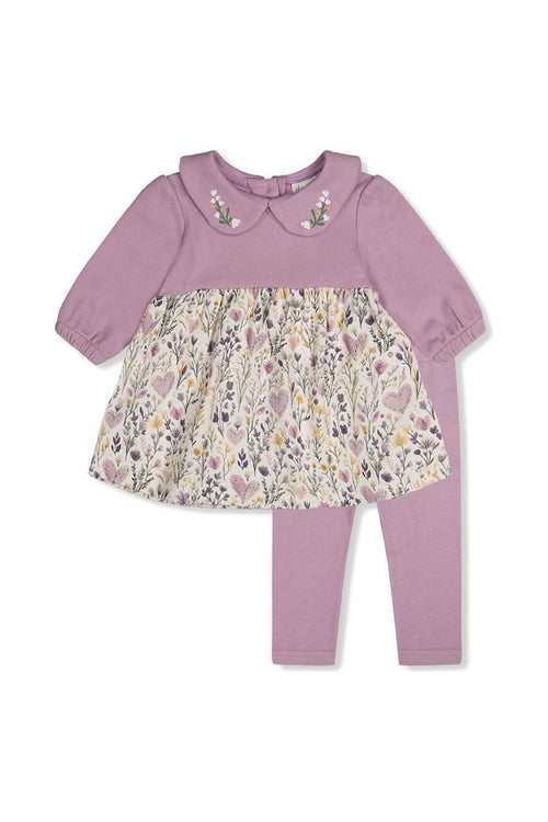 Organic Cotton Dress And Legging Set Beige With Heart Print - J20A10_05840