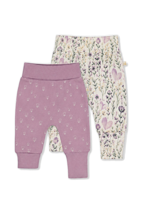 Two Pack Organic Cotton Evolutive Pants Purple Floral Print