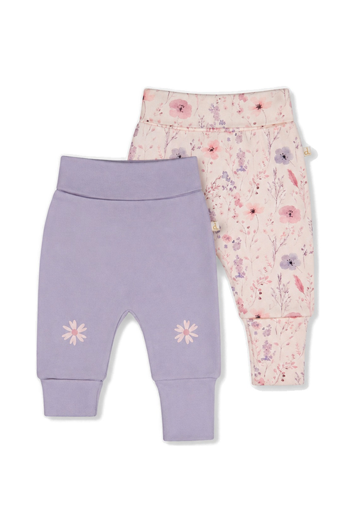 Two Pack Organic Cotton Evolutive Pants Pink Printed Flowers
