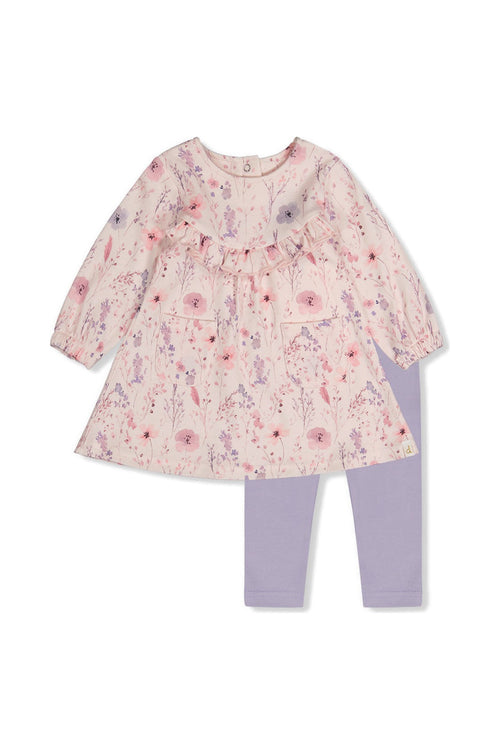 Organic Cotton Dress And Legging Set Pink Printed Flowers - J20B10_2J235