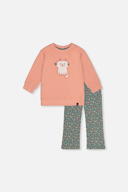 Ensemble tunique et legging rose pâle et vert imprimé fleurs