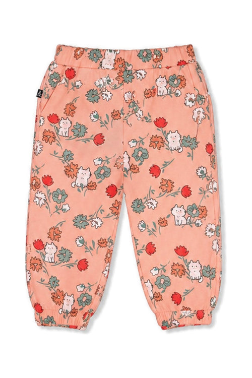Baby French Terry Sweatpants Pink Cat Print