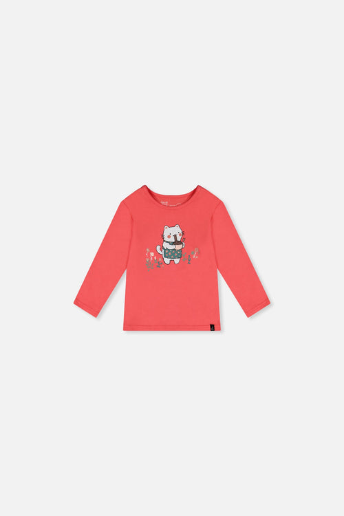 T-shirt manches longues rose corail en coton biologique pour bébé