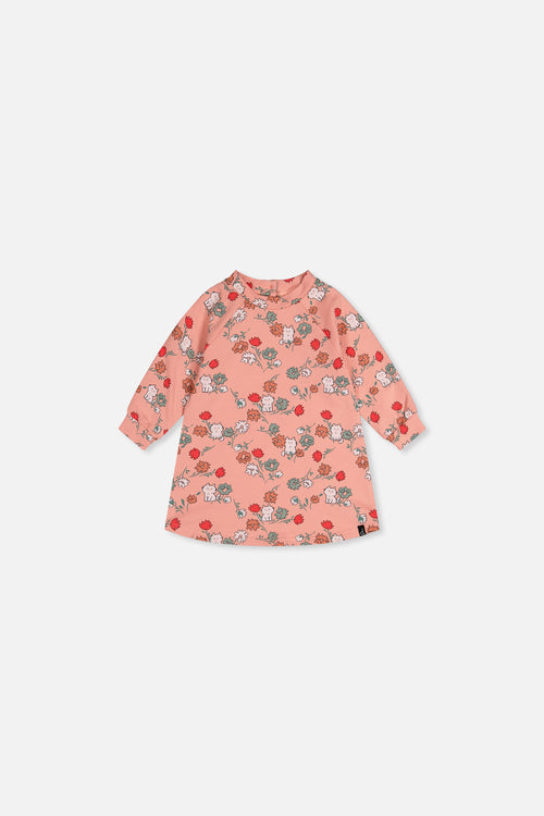 Baby French Terry Kleid Rosa mit Katzenmotiv