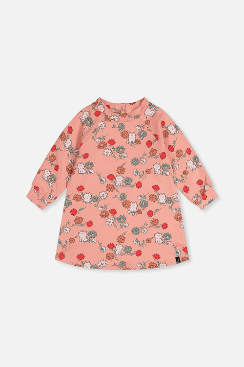 Robe en molleton rose imprimé chats
