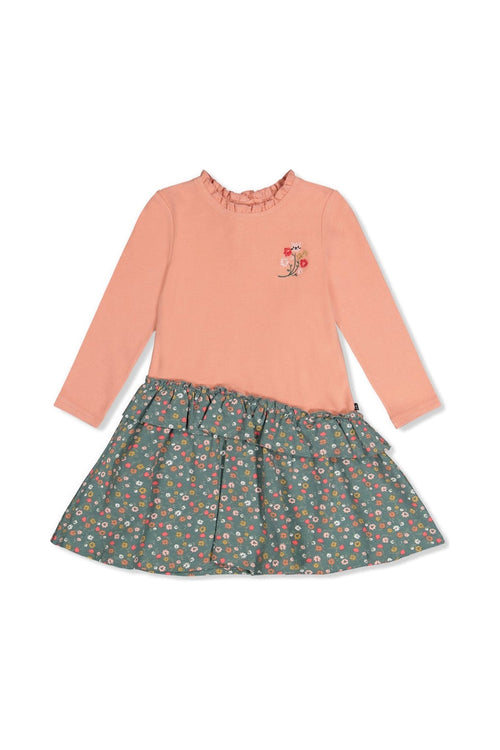 Baby Bi-Material Dress Pale Pink And Green Floral Print
