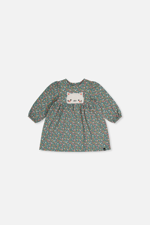 Robe imprimée vert imprimé fleurs en coton biologique pour bébé