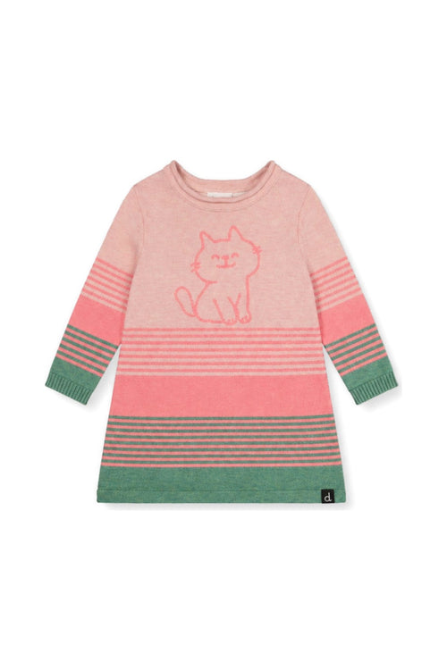 Baby Knitted Stripe Dress Very Pale Pink And Green