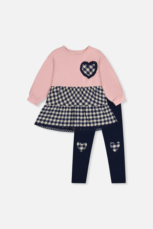 Ensemble tunique et legging vieux rose pâle et bleu marine