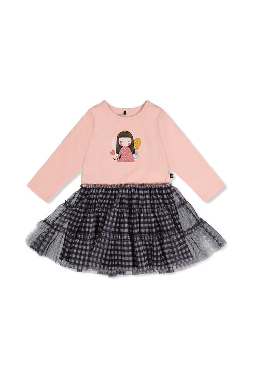 Baby Bi-Material Dress Pale Dusty Pink And Navy