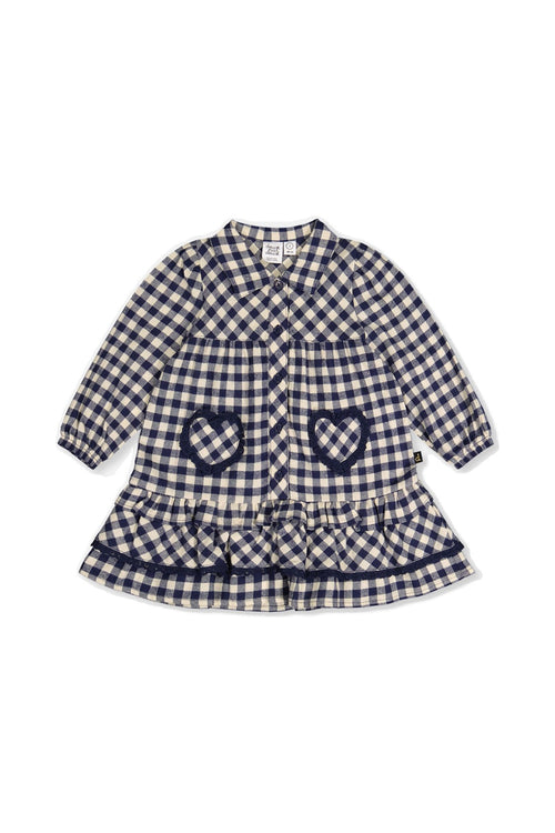 Baby Shirt Dress With Frills Blue And White Gingham Print
