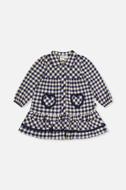 Robe chemisier à volants carreaux bleu et blanc
