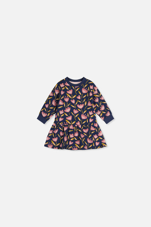 Robe en molleton bleu imprimé tulipes pour bébé