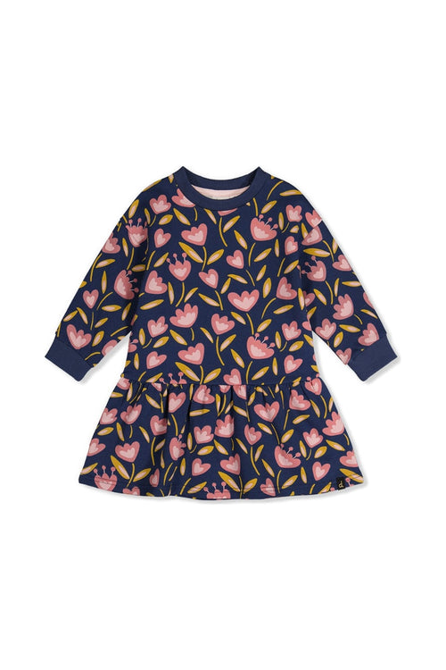 Baby French Terry Dress Blue Tulip Print