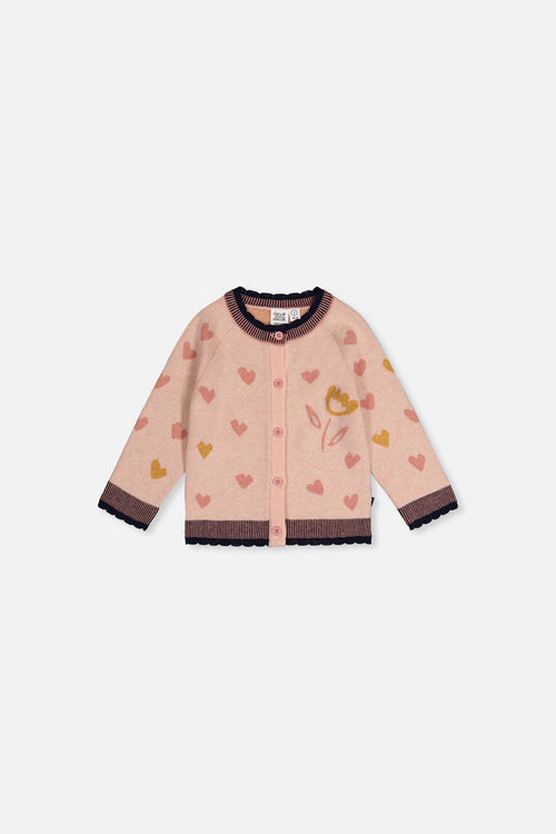 Baby Knitted Jacquard Cardigan Pale Dusty Pink And Navy