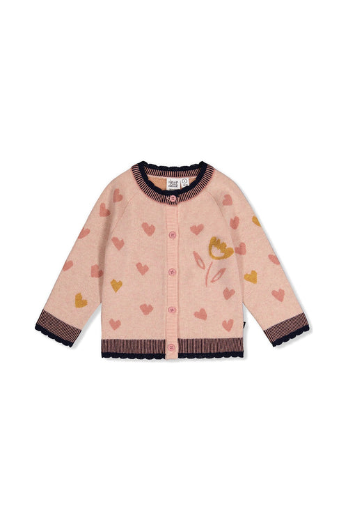 Knitted Jacquard Cardigan Pale Dusty Pink And Navy