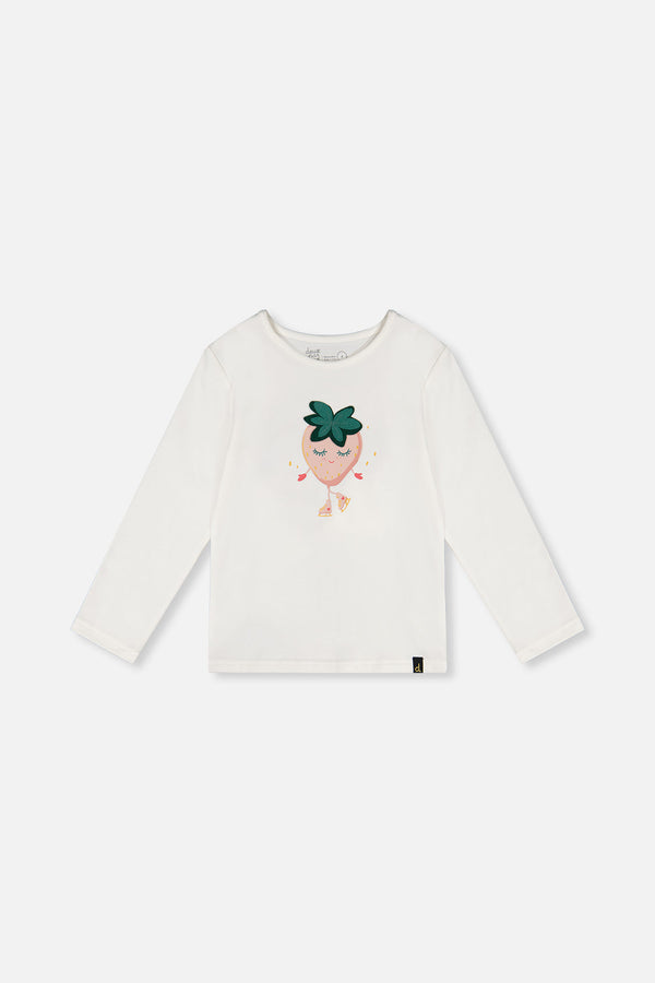 Long Sleeve Organic Cotton Strawberry T-Shirt Off White - J20G70_01010