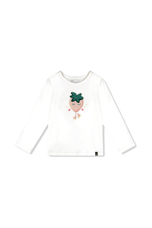 Long Sleeve Organic Cotton Strawberry T-Shirt Off White - J20G70_01010