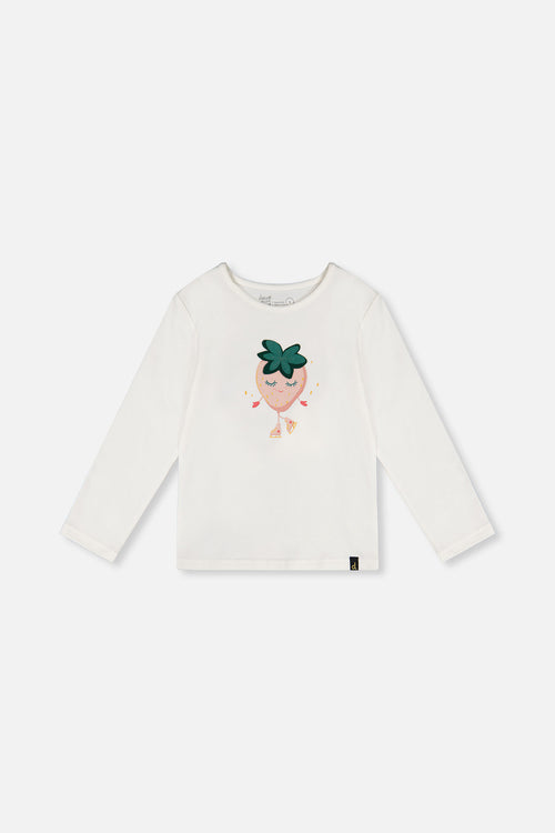 Long Sleeve Organic Cotton Strawberry T-Shirt Off White - J20G70_01010