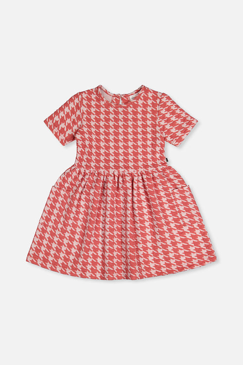 Short Sleeve Dress With Pockets Pink And White Houndstooth - J20G87_2J250