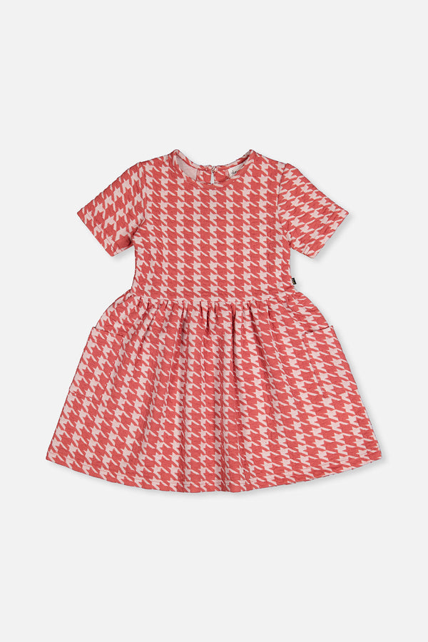 Short Sleeve Dress With Pockets Pink And White Houndstooth - J20G87_2J250
