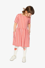 Short Sleeve Dress With Pockets Pink And White Houndstooth - J20G87_2J250